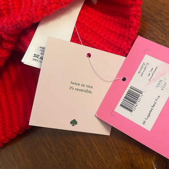 Kate Spade pink and red bow beanie - Picture 4 of 4